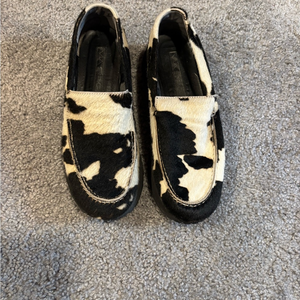 Via Spiga Pony Hair Cow Print Loafers